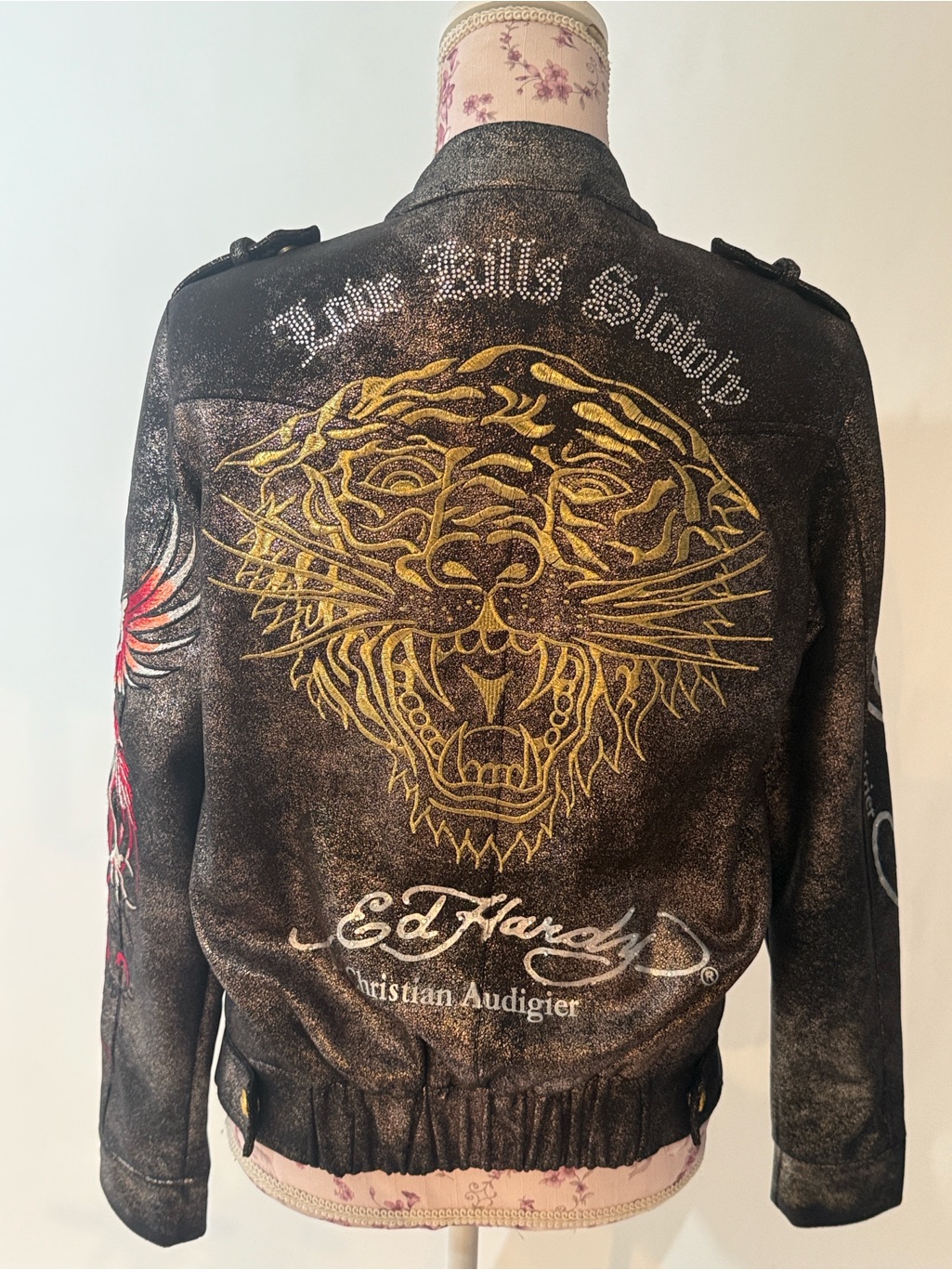 Ed Hardy Black Jacket With Gold Tiger Embroidery